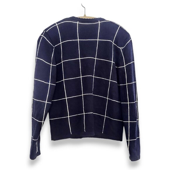 vintage 90's acrylic wool grid floral embroidered chunky granny cardigan S/M - Picture 3 of 6